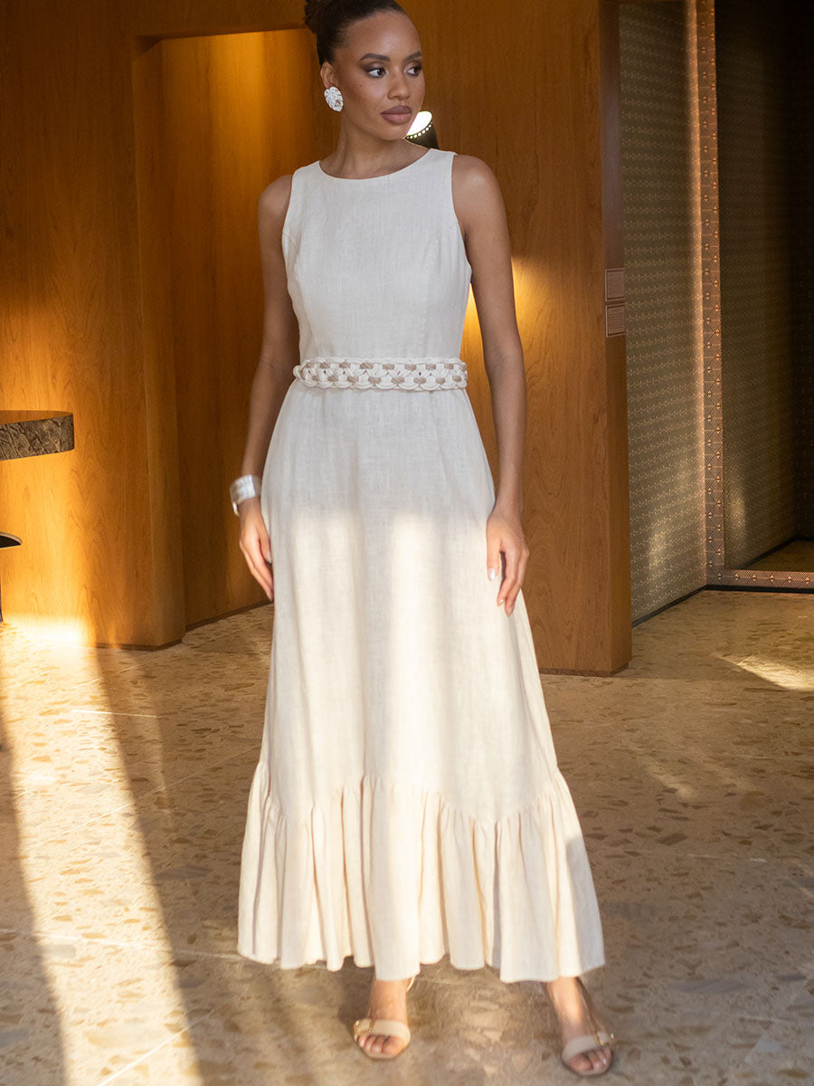 Vestido Longo Rami Areia