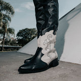 Bota Couro Western Cano Medio Preto