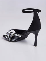 Sandalia Salto Fino com Strass Preto