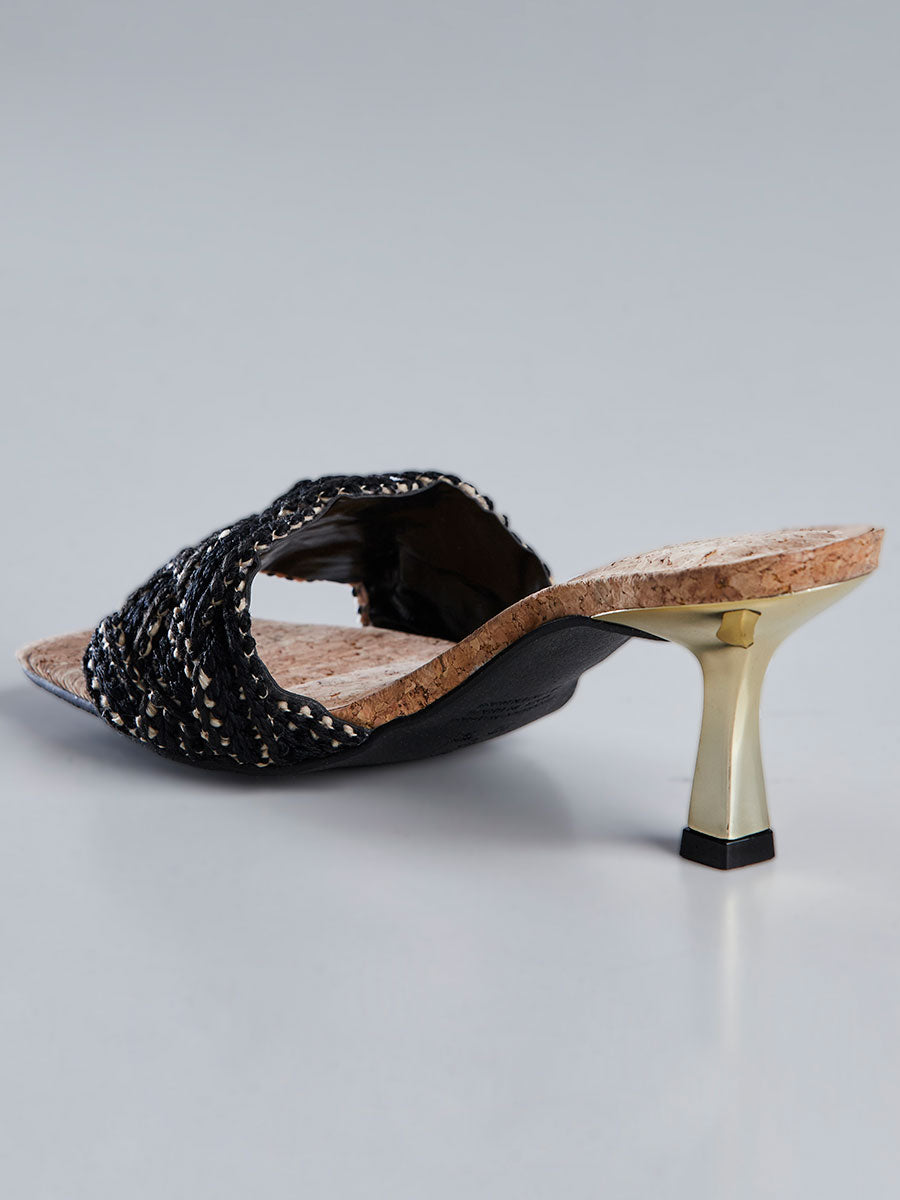 Tamanco Mule Trama Croche Salto Preto