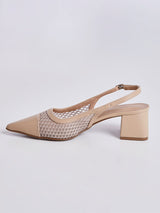 Sandália Salto Bloco Slingback Bege
