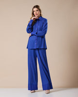 Conjunto Alfaiataria Camisa e Calça Pantalona Azul