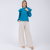 Blusa Babado Manga  Azul