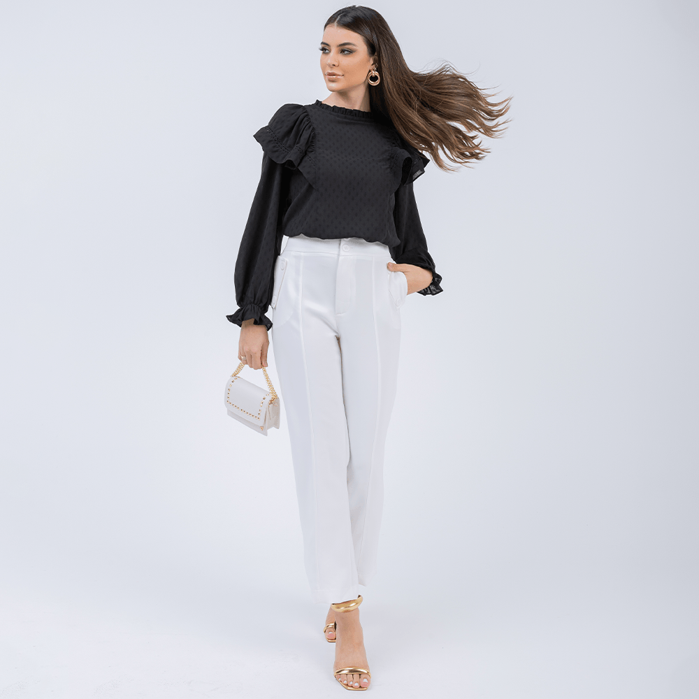 Blusa Babado Manga  Preto
