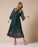 Vestido Midi Renda Verde Militar