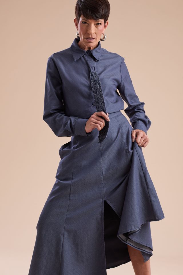 Camisa Alfaiataria micro estampa azul