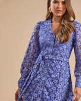 Vestido Midi Renda Flowers Azul