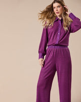 Conjunto Alfaiataria Camisa e Calça Pantalona Roxo