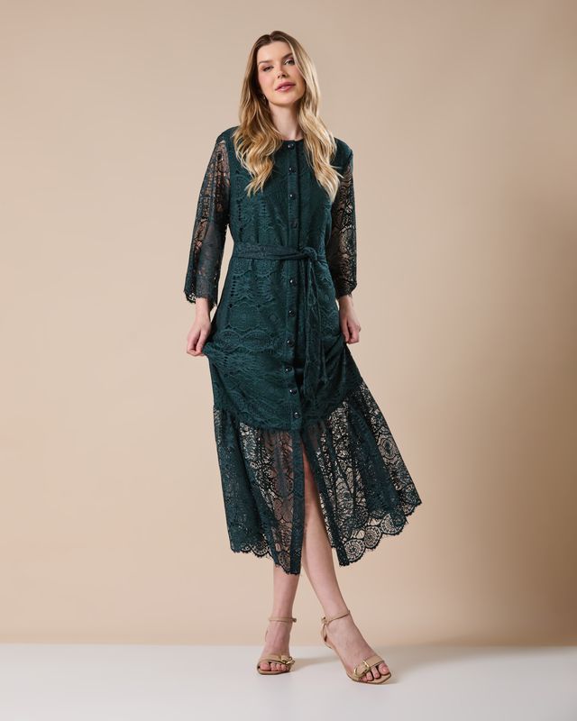 Vestido Midi Renda Verde Militar